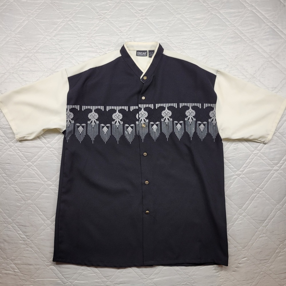 Oscar Collection Guayabera black and cream shirt size XXL
